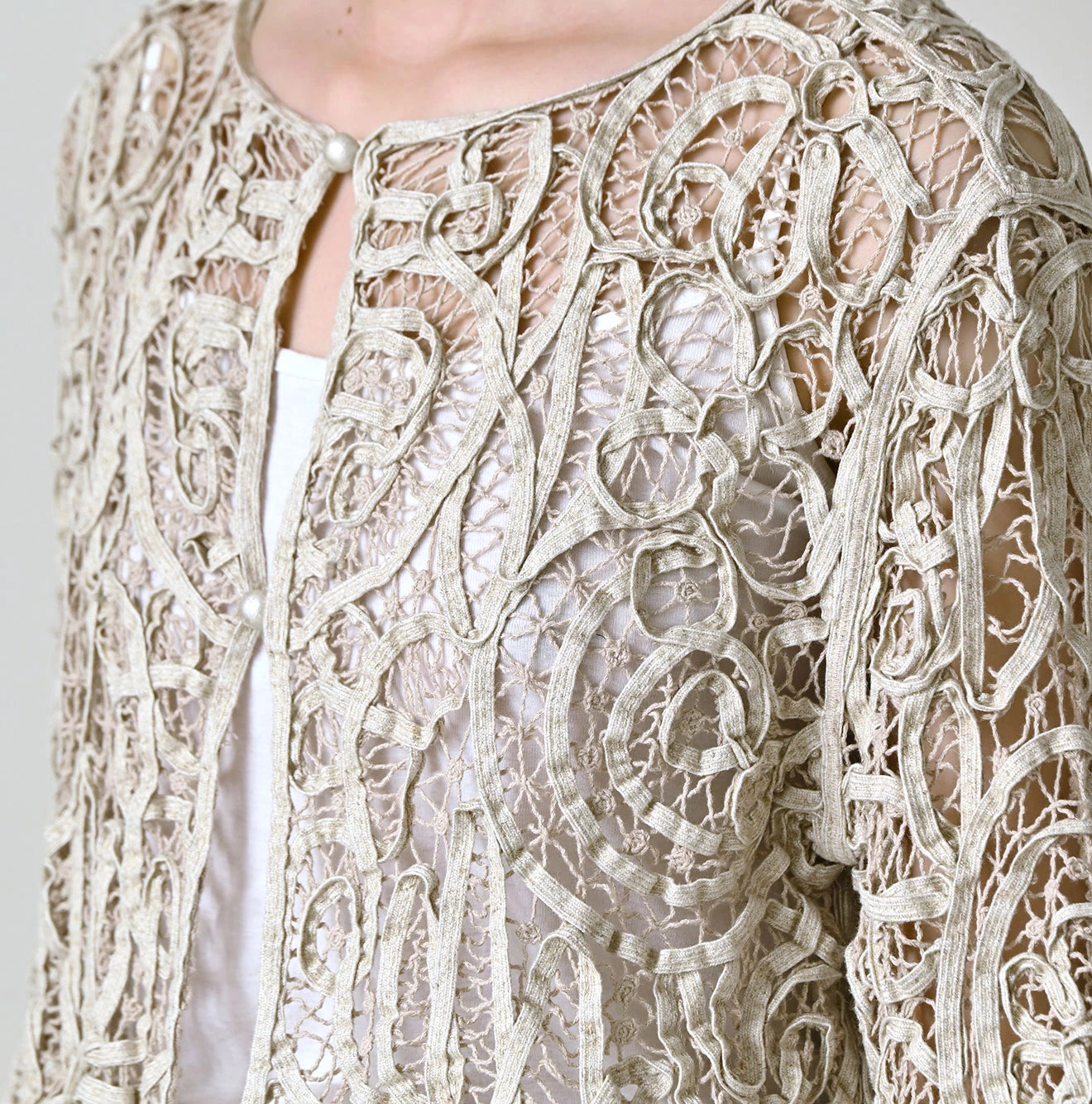 Linen Ribbon Battenberg Embroidery Bolero