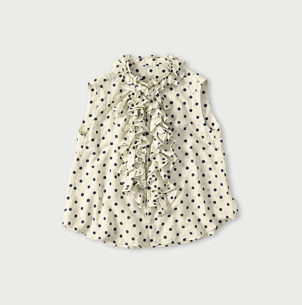 Gauze Polka Dots Print Frill Sleeveless Top