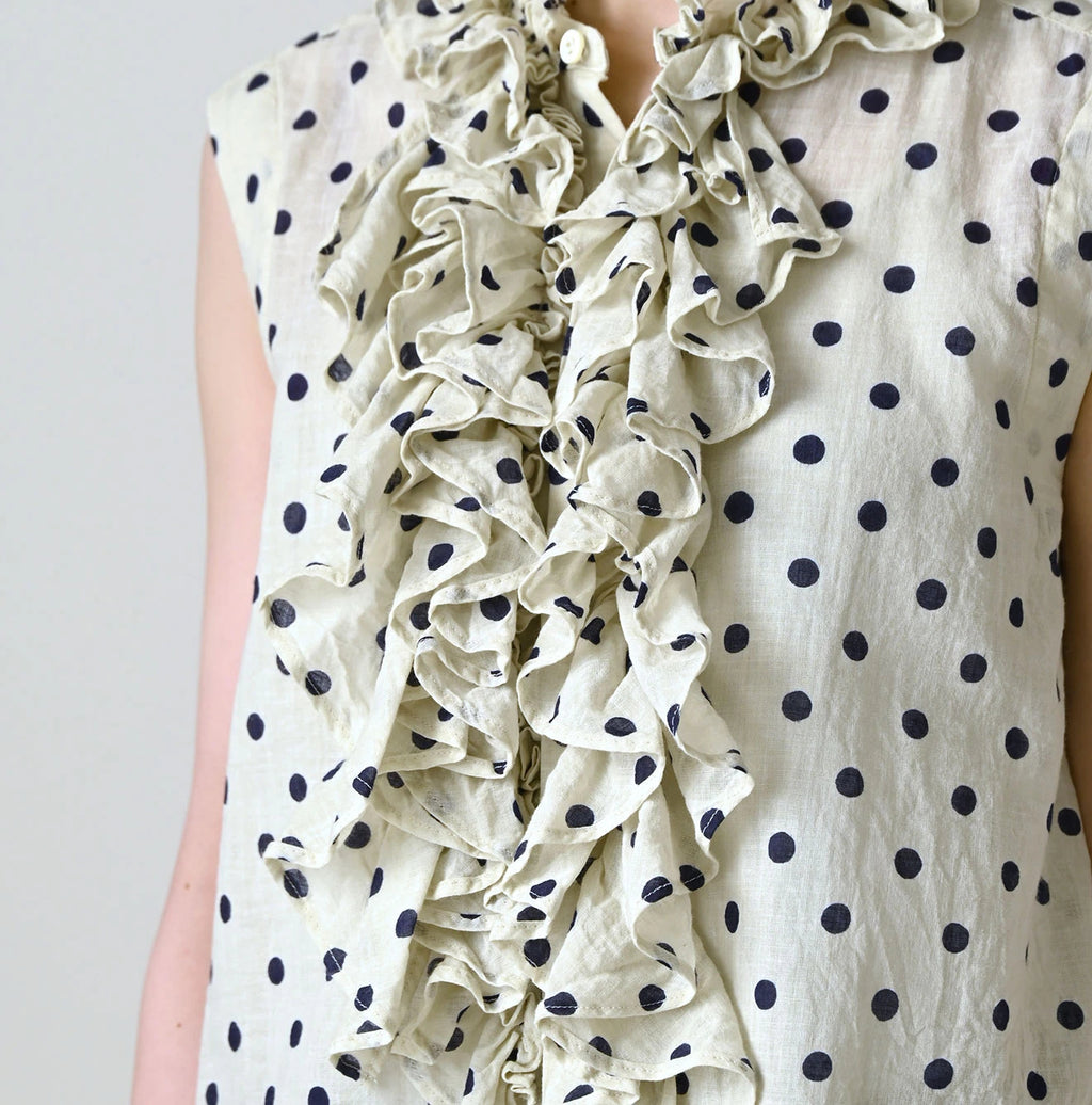 Gauze Polka Dots Print Frill Sleeveless Top