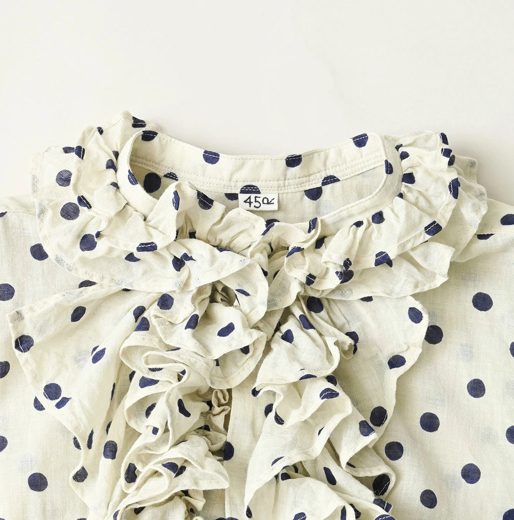 Gauze Polka Dots Print Frill Sleeveless Top