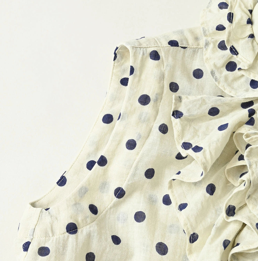 Gauze Polka Dots Print Frill Sleeveless Top