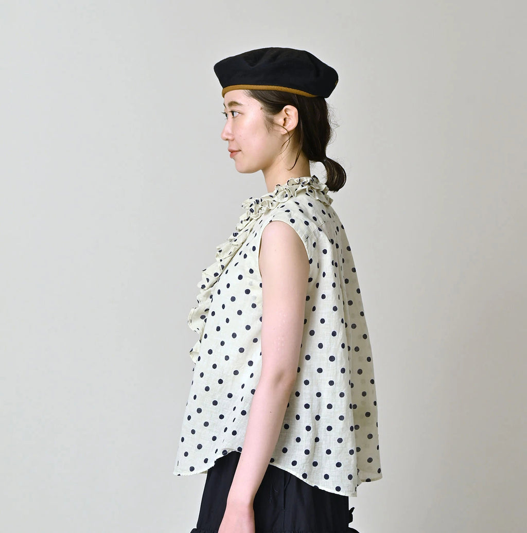 Gauze Polka Dots Print Frill Sleeveless Top