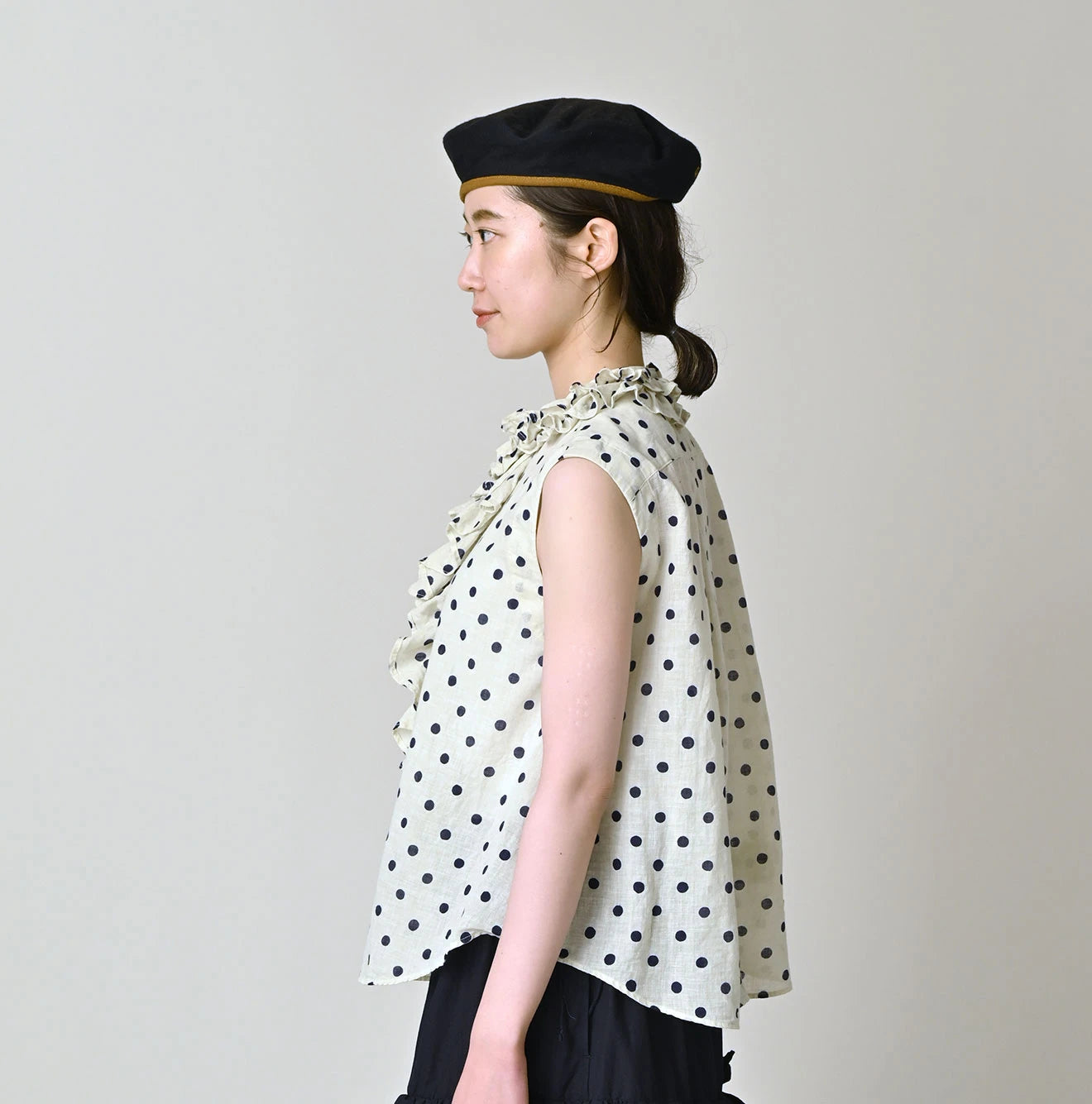 Gauze Polka Dots Print Frill Sleeveless Top