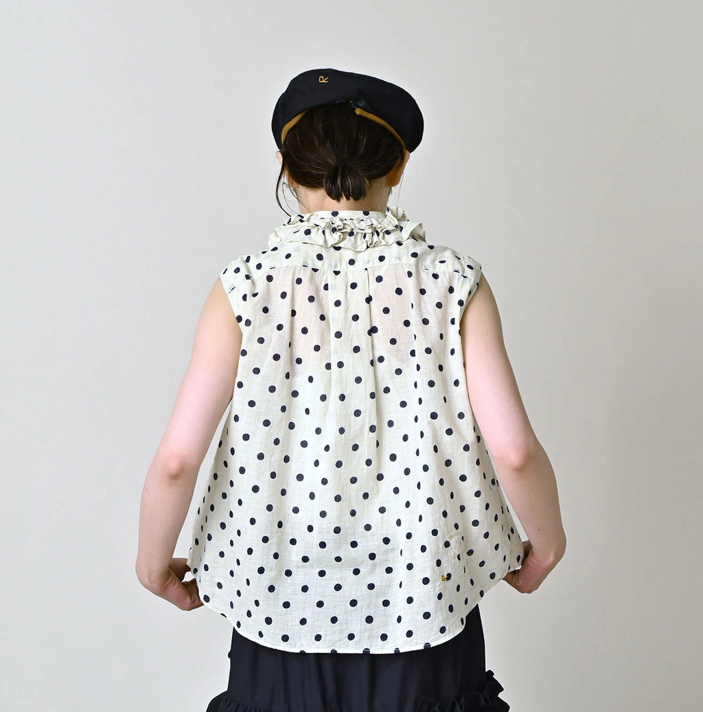 Gauze Polka Dots Print Frill Sleeveless Top