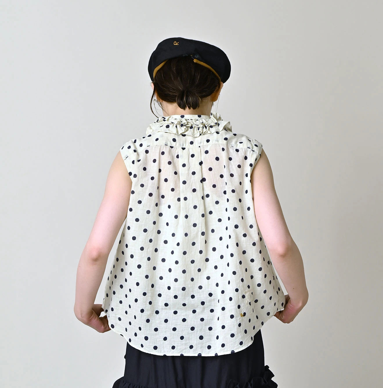 Gauze Polka Dots Print Frill Sleeveless Top