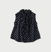Indigo Gauze Polka Dots Print Frill Sleeveless Top