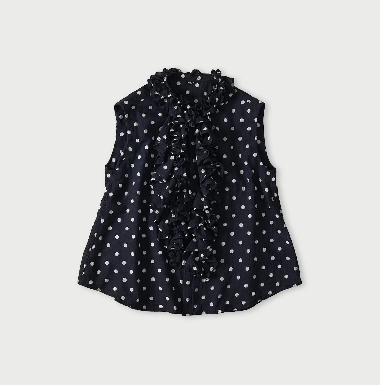 Indigo Gauze Polka Dots Print Frill Sleeveless Top