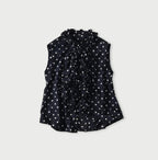 Indigo Gauze Polka Dots Print Frill Sleeveless Top