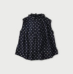 Indigo Gauze Polka Dots Print Frill Sleeveless Top