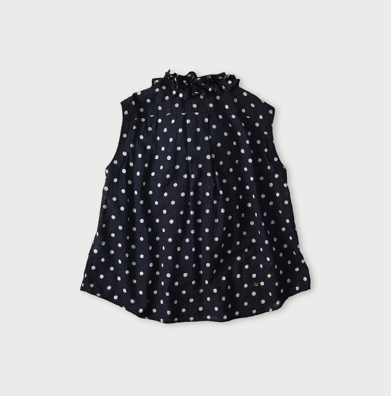 Indigo Gauze Polka Dots Print Frill Sleeveless Top