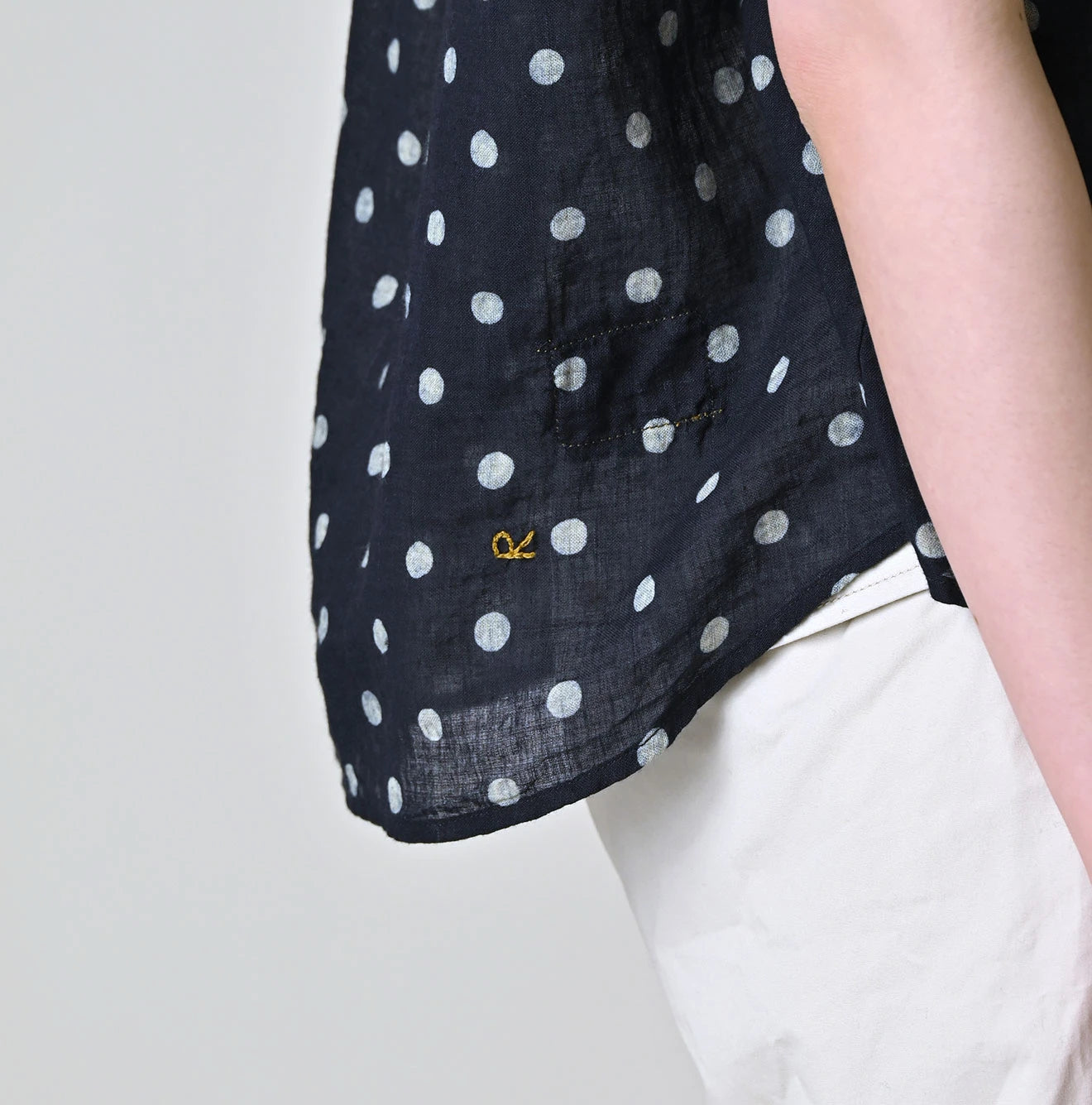 Indigo Gauze Polka Dots Print Frill Sleeveless Top