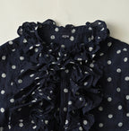 Indigo Gauze Polka Dots Print Frill Sleeveless Top