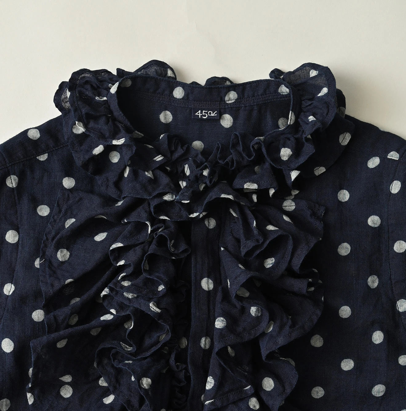 Indigo Gauze Polka Dots Print Frill Sleeveless Top