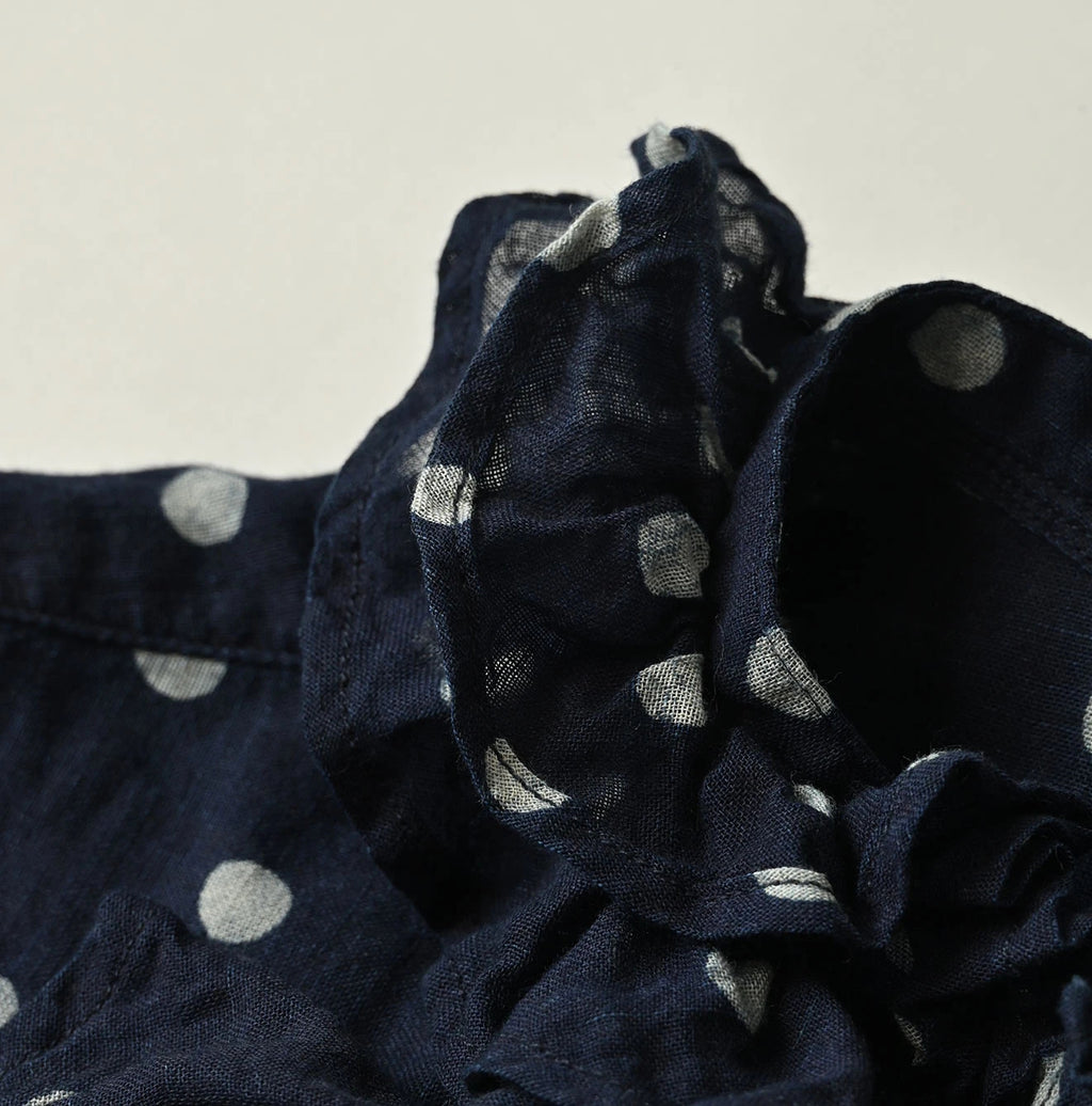 Indigo Gauze Polka Dots Print Frill Sleeveless Top