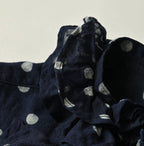 Indigo Gauze Polka Dots Print Frill Sleeveless Top