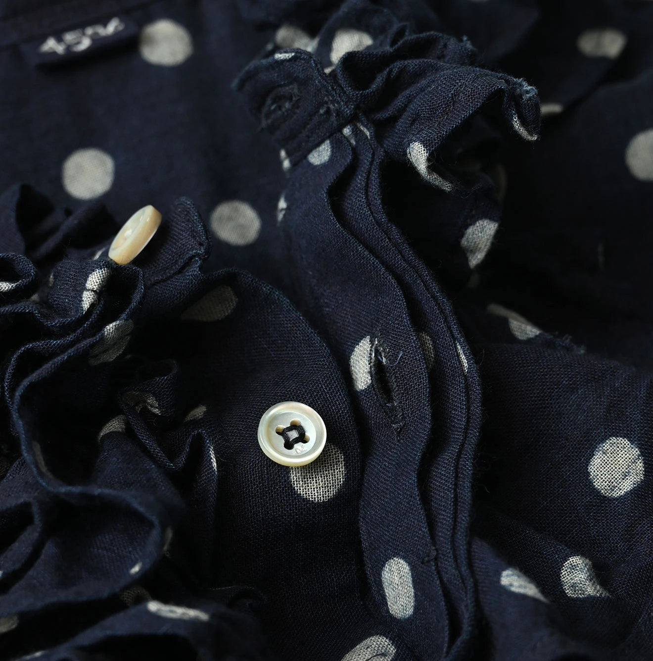 Indigo Gauze Polka Dots Print Frill Sleeveless Top