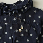 Indigo Gauze Polka Dots Print Frill Sleeveless Top