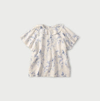 Linen Breezy Campanula Print Tuck Collar Blouse