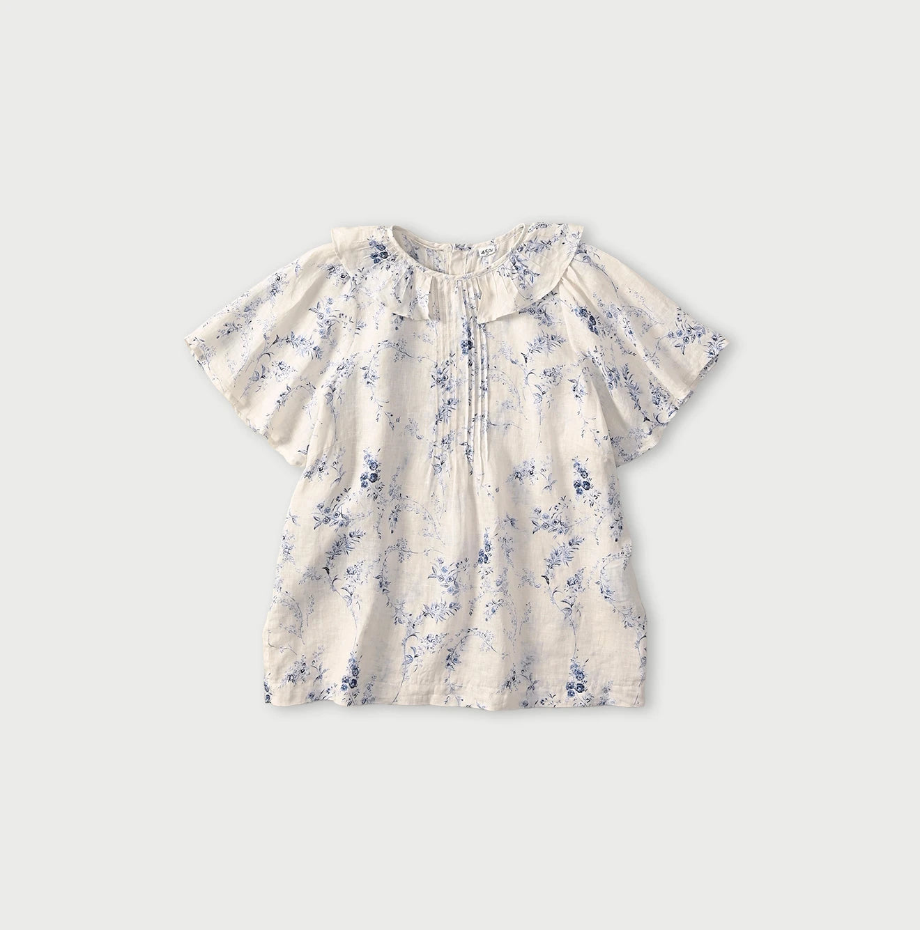 Linen Breezy Campanula Print Tuck Collar Blouse