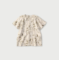 Linen Breezy Campanula Print Tuck Collar Blouse