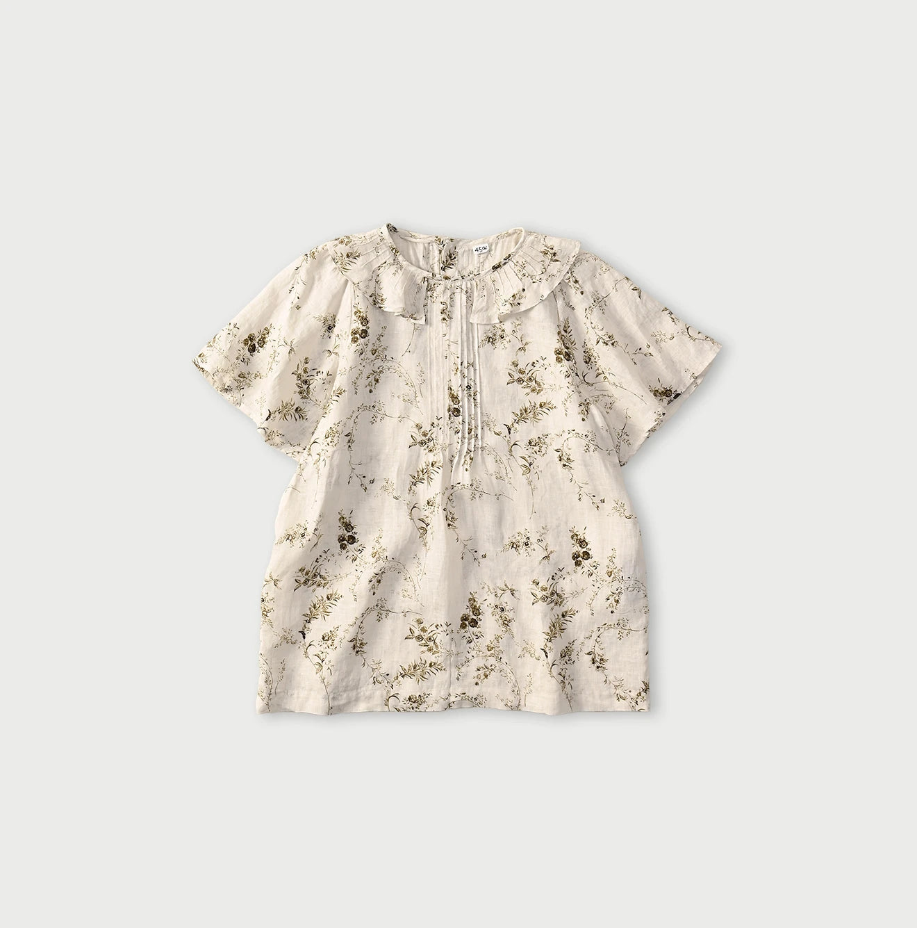 Linen Breezy Campanula Print Tuck Collar Blouse