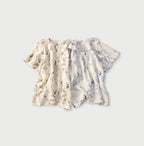 Linen Breezy Campanula Print Tuck Collar Blouse