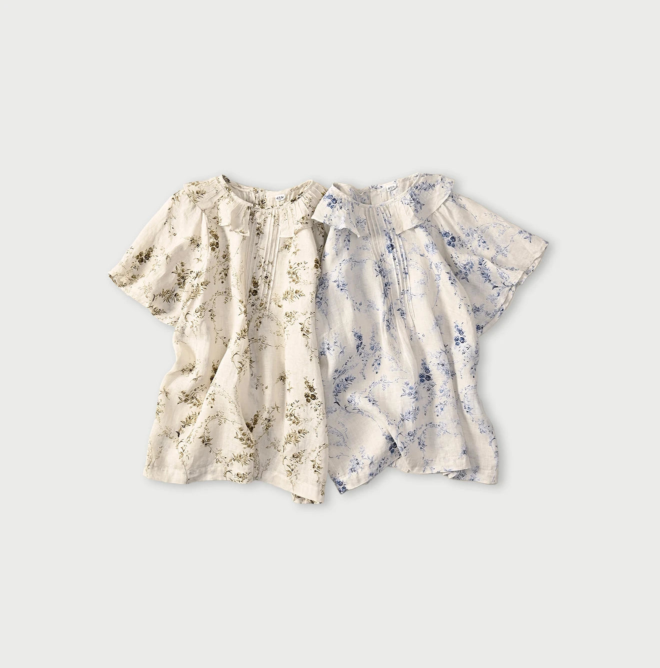Linen Breezy Campanula Print Tuck Collar Blouse