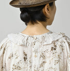 Linen Breezy Campanula Print Tuck Collar Blouse