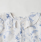 Linen Breezy Campanula Print Tuck Collar Blouse