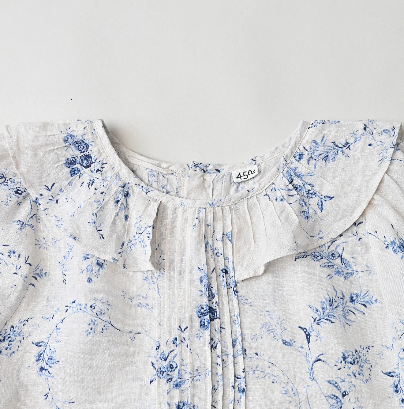 Linen Breezy Campanula Print Tuck Collar Blouse
