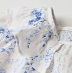 Linen Breezy Campanula Print Tuck Collar Blouse