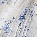 Linen Breezy Campanula Print Tuck Collar Blouse