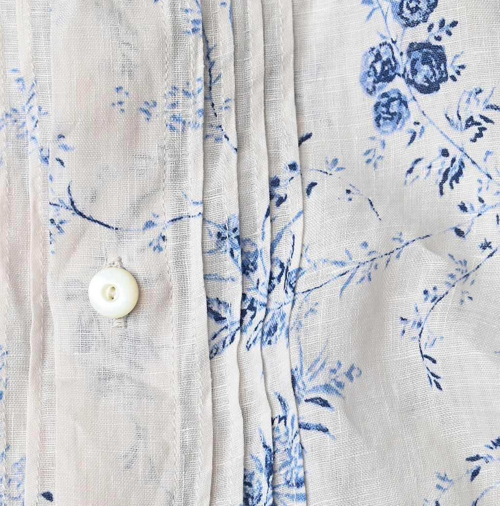 Linen Breezy Campanula Print Tuck Collar Blouse