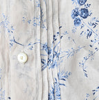 Linen Breezy Campanula Print Tuck Collar Blouse