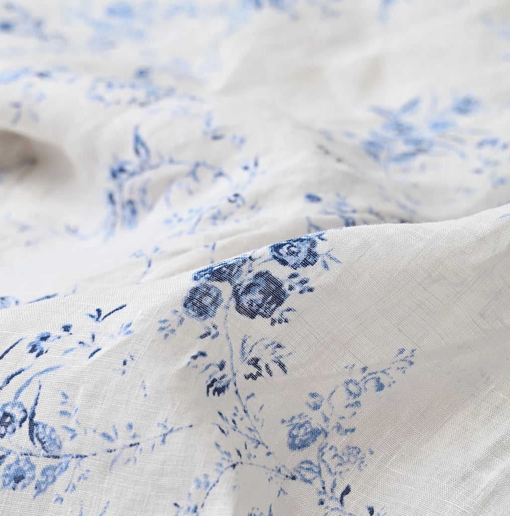 Linen Breezy Campanula Print Tuck Collar Blouse