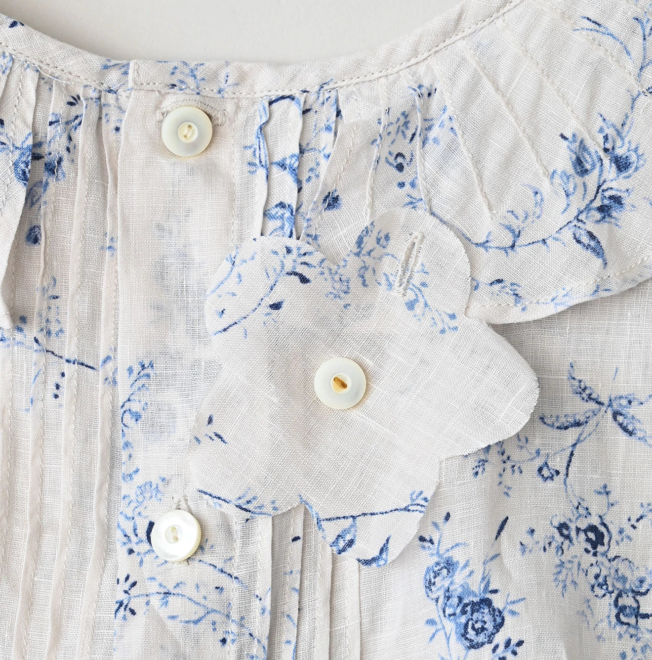 Linen Breezy Campanula Print Tuck Collar Blouse