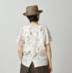 Linen Breezy Campanula Print Tuck Collar Blouse