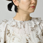 Linen Breezy Campanula Print Tuck Collar Blouse