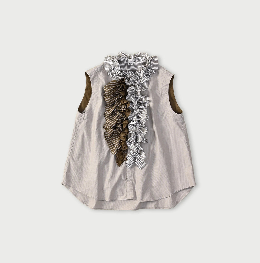 Broadcloth Mix Frill Sleeveless Top