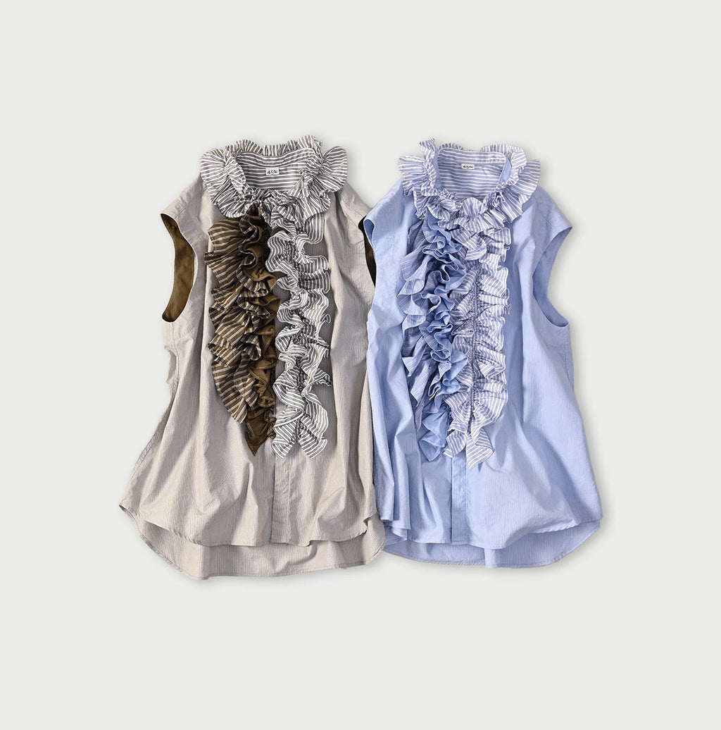 Broadcloth Mix Frill Sleeveless Top