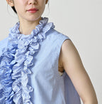 Broadcloth Mix Frill Sleeveless Top
