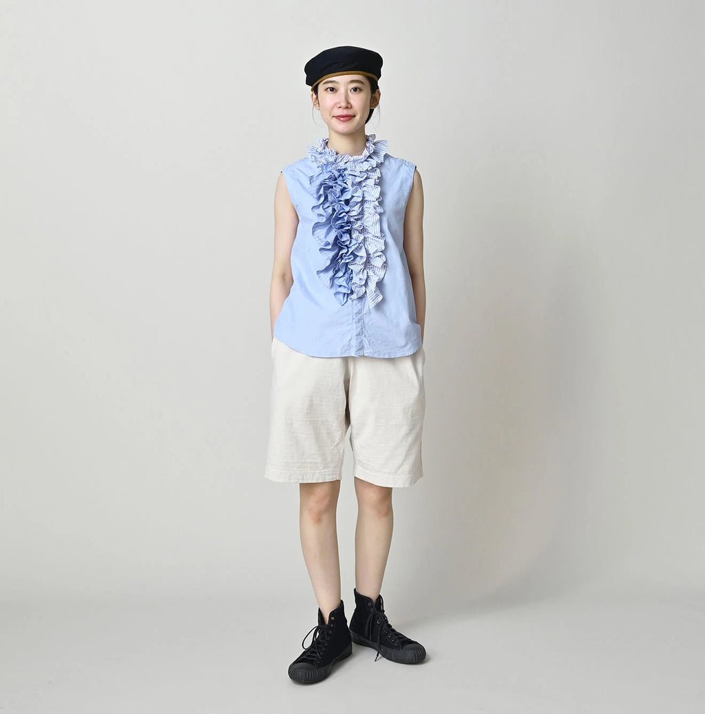Broadcloth Mix Frill Sleeveless Top