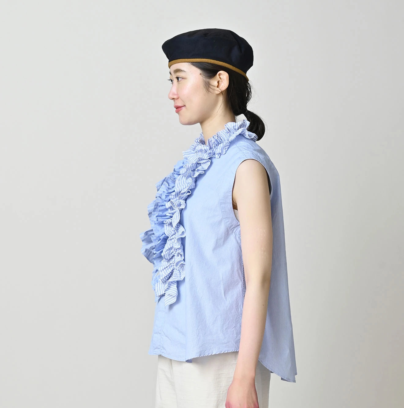 Broadcloth Mix Frill Sleeveless Top