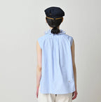 Broadcloth Mix Frill Sleeveless Top