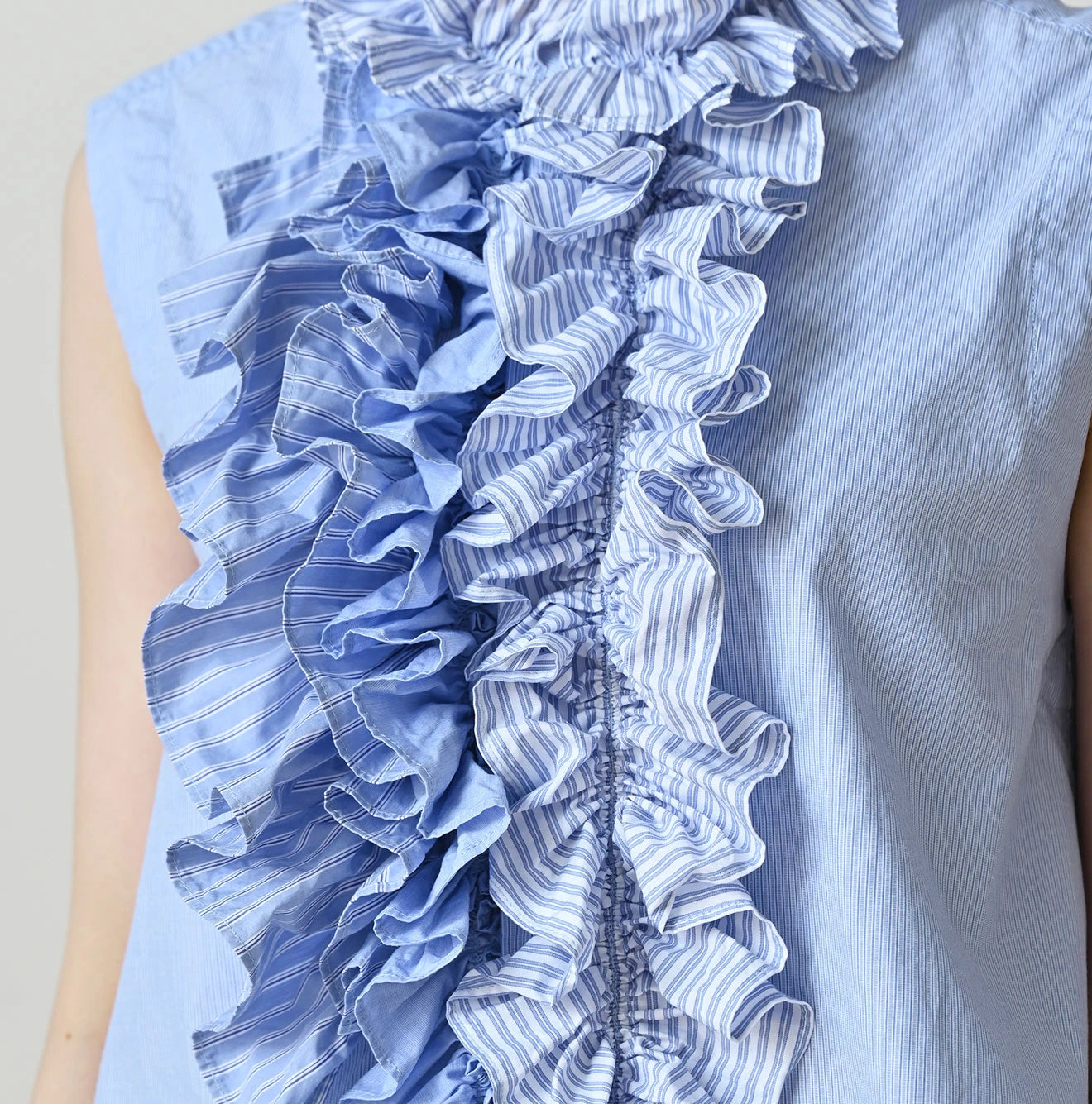 Broadcloth Mix Frill Sleeveless Top