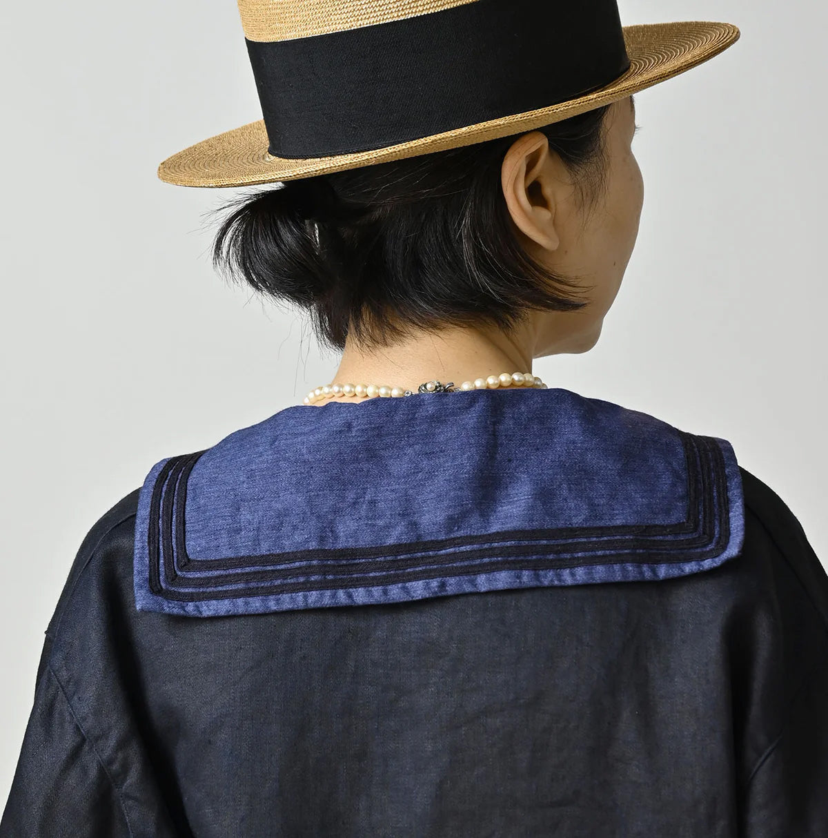 Indigo Linen Sateen Sailor Blouse