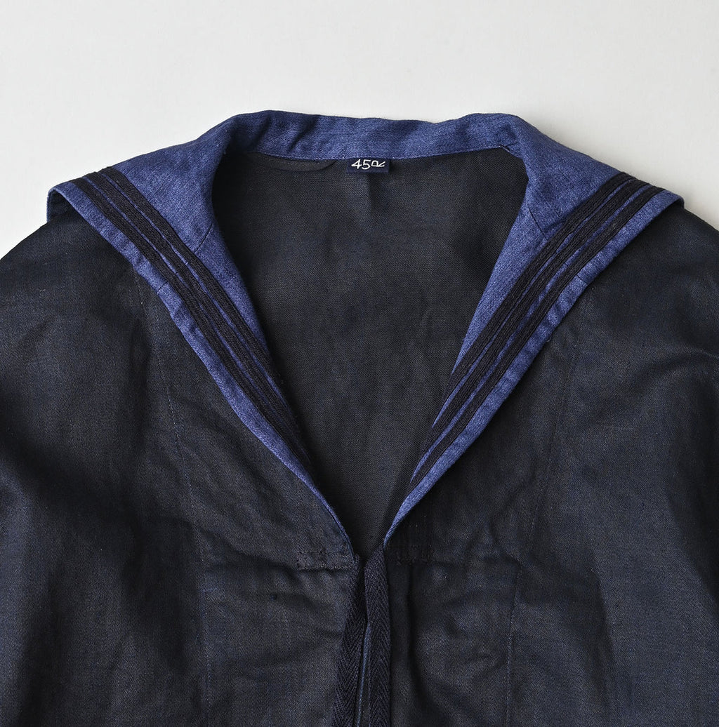 Indigo Linen Sateen Sailor Blouse