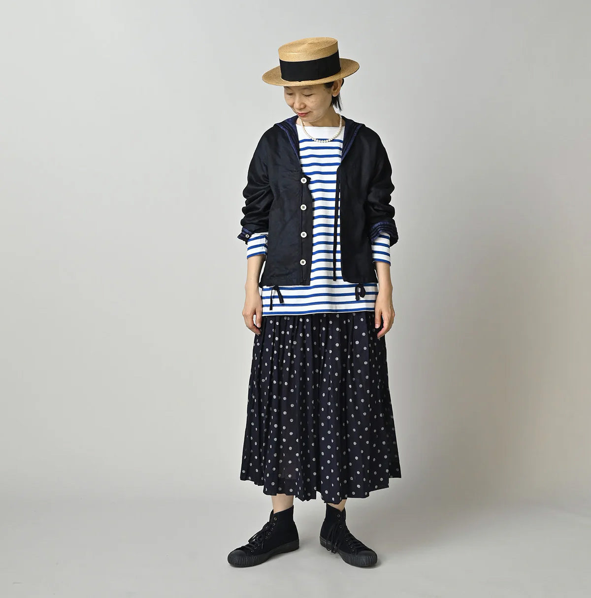 Indigo Linen Sateen Sailor Blouse