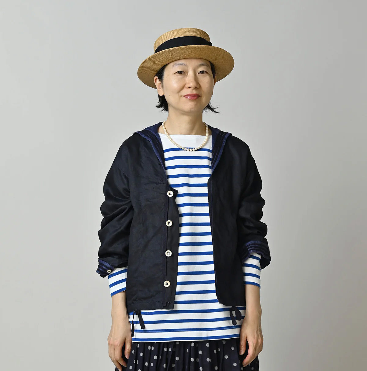 Indigo Linen Sateen Sailor Blouse