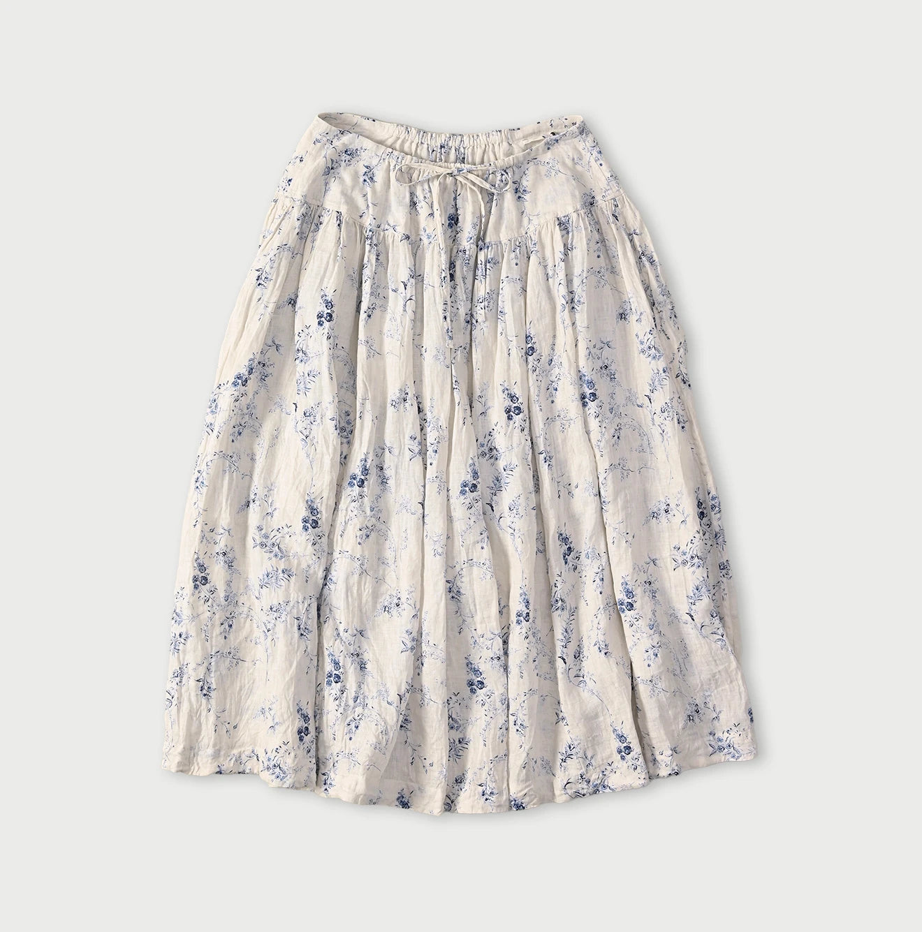 Linen Breezy Campanula Print Easy Gather Kushukushu Skirt